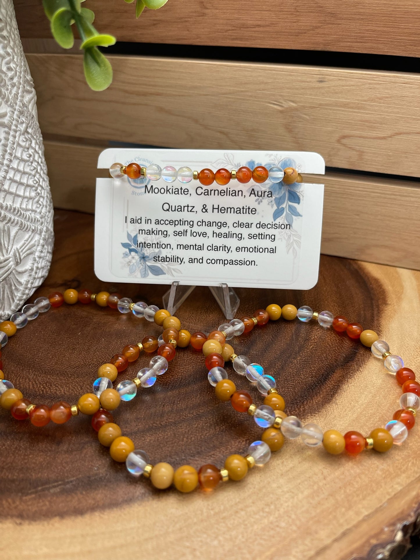 Mookiate, Carnelian, Aura Quartz, and Hematite Bracelet