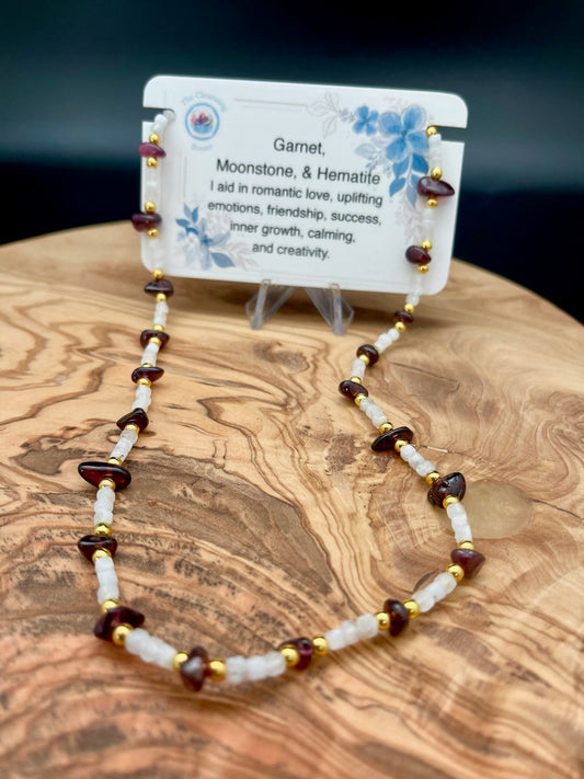 Garnet, Moonstone and Hematite Necklace