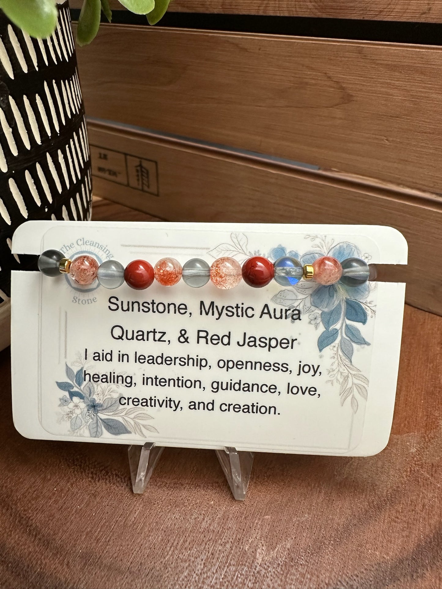 Sunstone, Mystic Aura Quartz, and Red Jasper Bracelet