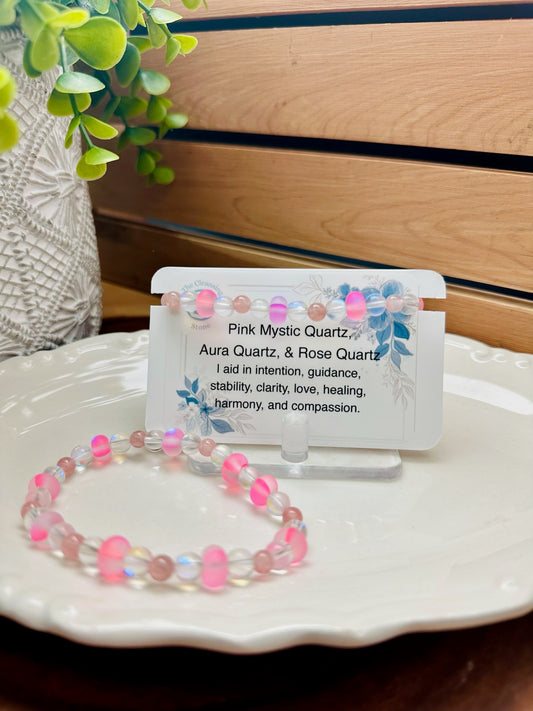 Pink Mystic Quartz, Aura Quartz, & Rose Quartz Bracelet