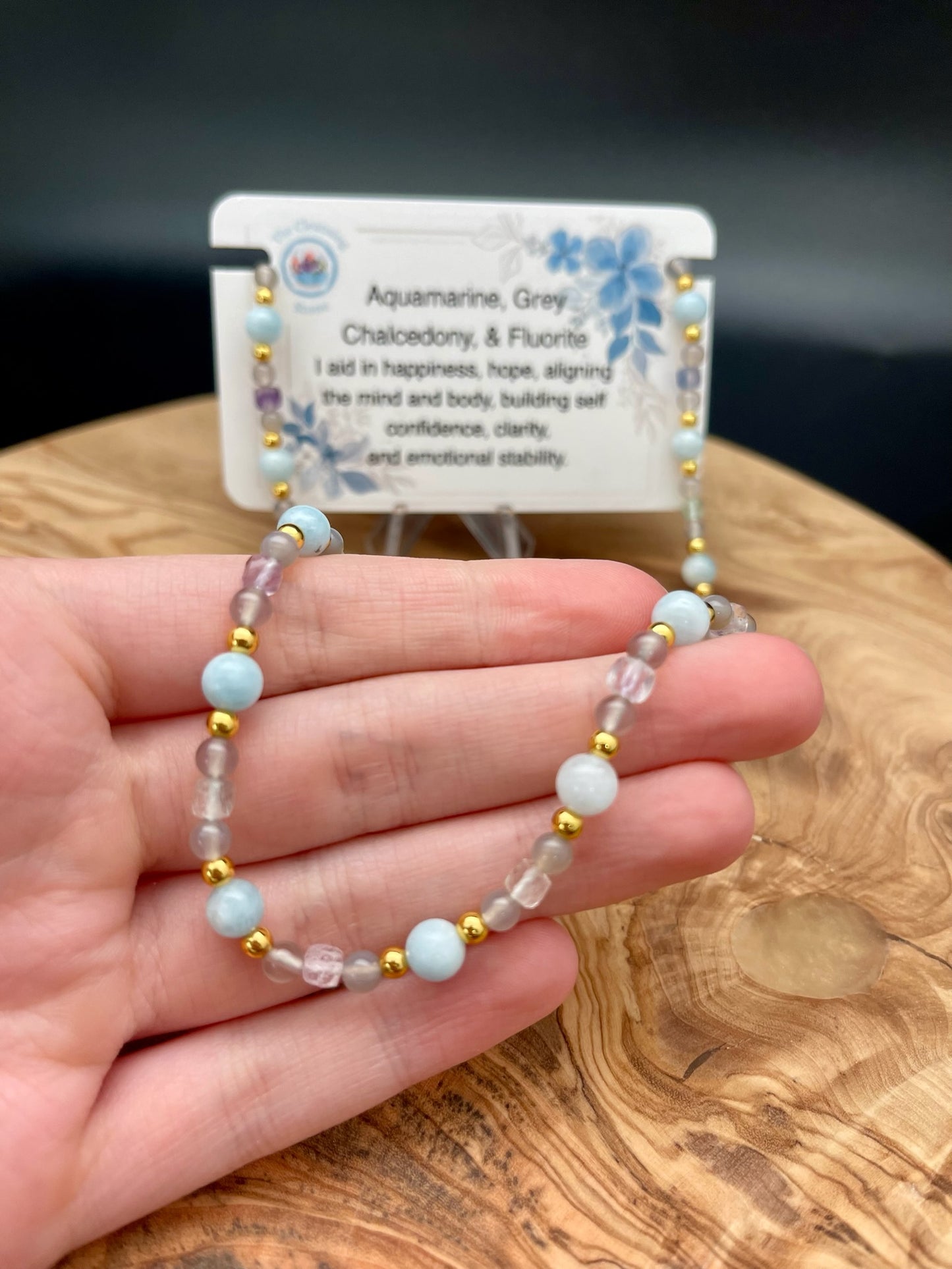 Aquamarine, Grey Chalcedony, and Fluorite Necklace