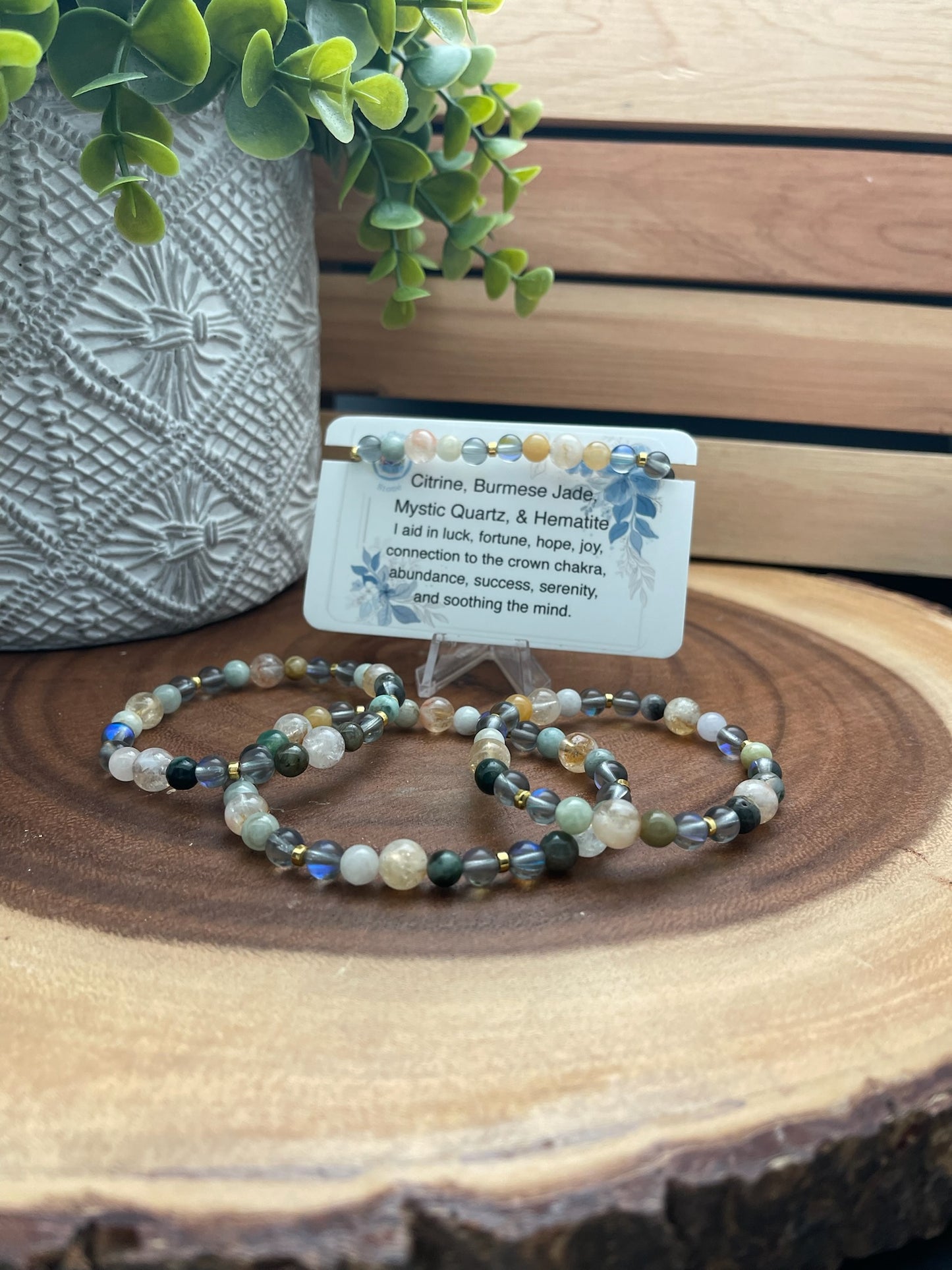 Citrine, Burmese Jade, Mystic Quartz, and Hematite Bracelet