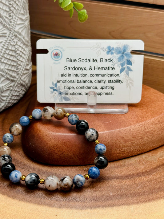 Blue Sodalite, Black Sardonyx, & Hematite Bracelet