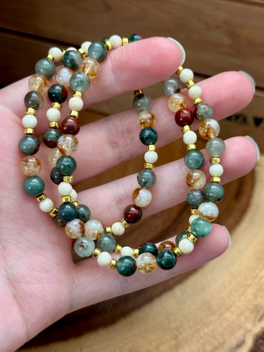 Bloodstone, Citrine, Fossil Jasper, and Hematite Bracelet
