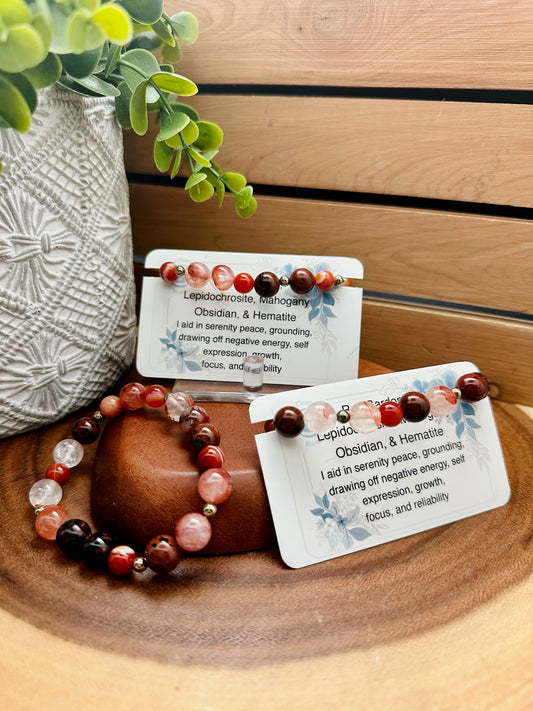 Red Sardonyx, Lepidochrosite, Mahogany Obsidian, & Hematite Bracelet