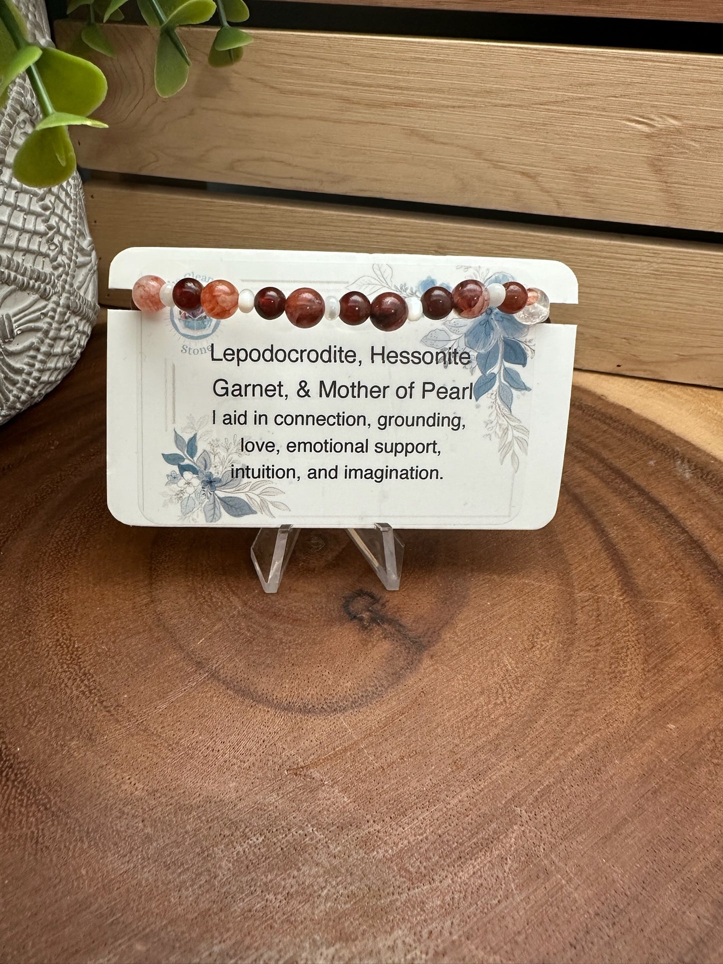 Lepodocrosite, Hessonite Granet and Mother of Pearl Bracelet