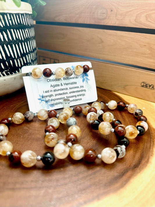 Citrine, Mahogany Obsidian, Botswana Agate, & Hematite Bracelet