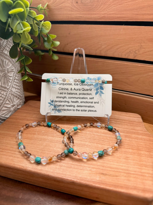 Turquoise, Ice Obsidian, Citrine, & Aura Quartz Bracelet