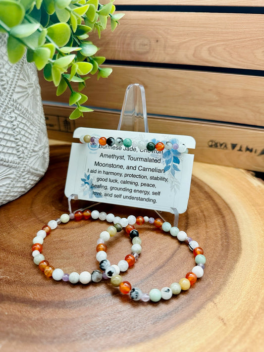 Red Jasper, Moonstone, Harmony Jasper, & Mushroom Rhyolite Bracelet