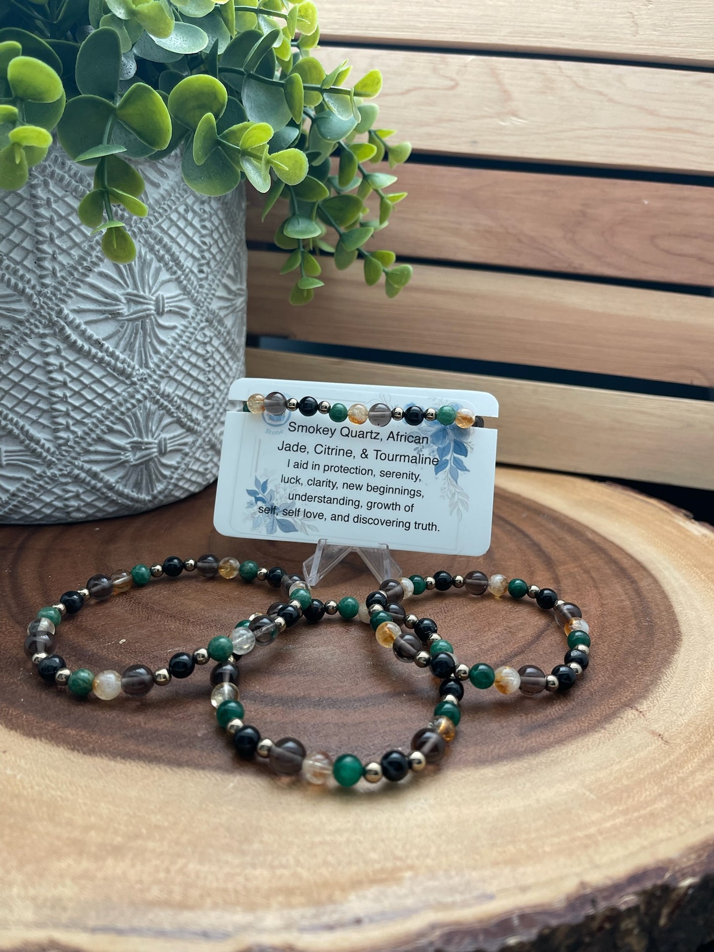 Smokey Quartz, African Jade, Citrine, and Tourmaline Bracelet