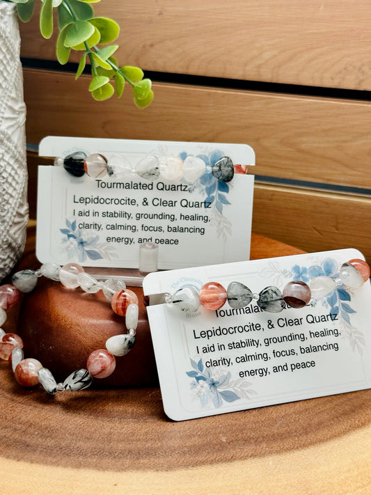 Tourmalated Quartz, Lepidocrocite, and Clear Quartz Bracelet