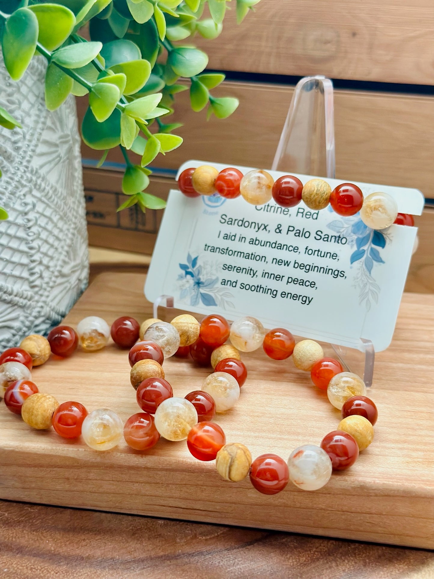 Citrine, Red Sardonyx, and Palo Santo Bracelet