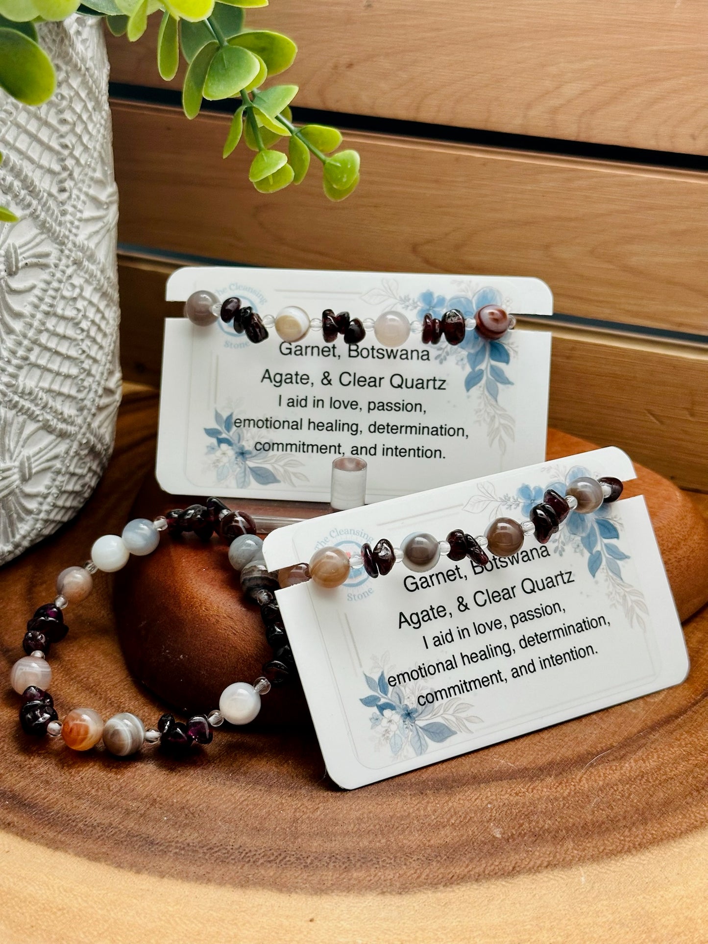 Garnet, Botswana Agate, and Clear Quartz Bracelet