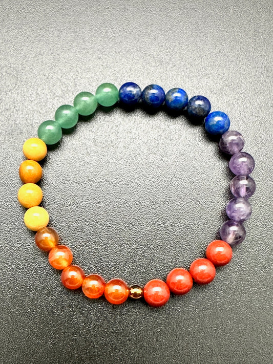 Red Jasper, Carnelian, Mookiate, Aventurine, Lapis Lazuli, and Amethyst Bracelet