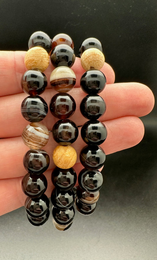 Black Sardonyx and Palo Santo Bracelet