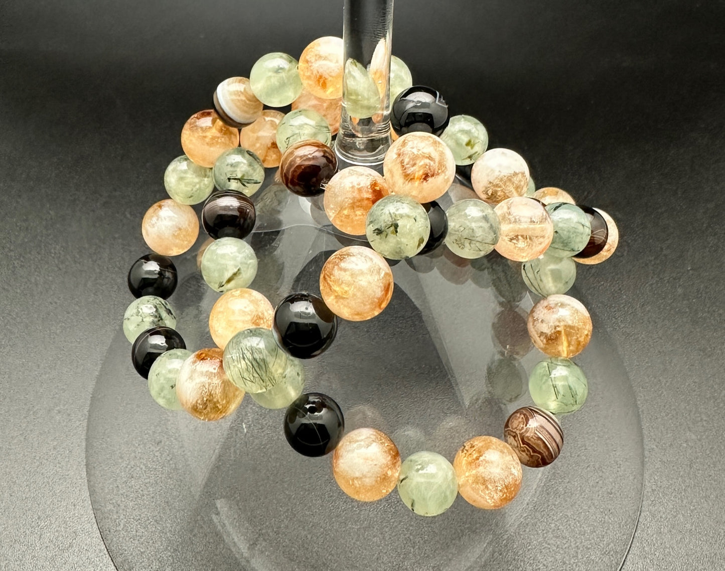 Prehnite, Citrine and Black Sardonyx Bracelet