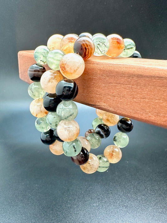Prehnite, Citrine and Black Sardonyx Bracelet