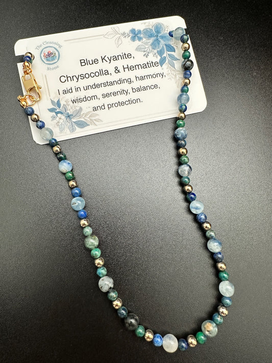Blue Kyanite, Chrysocolla and Hematite Necklace