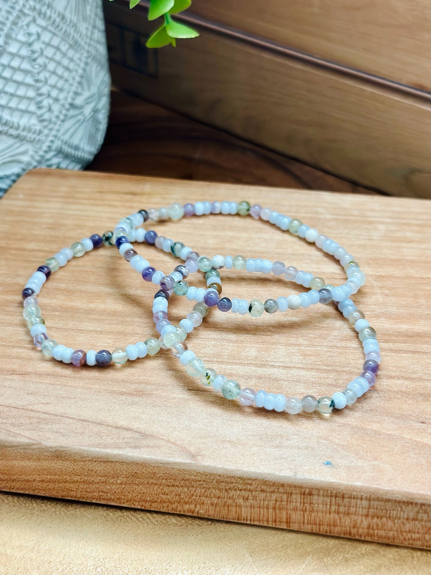 Blue Lace Agate, Chevron Amethyst, & Prehnite Bracelet