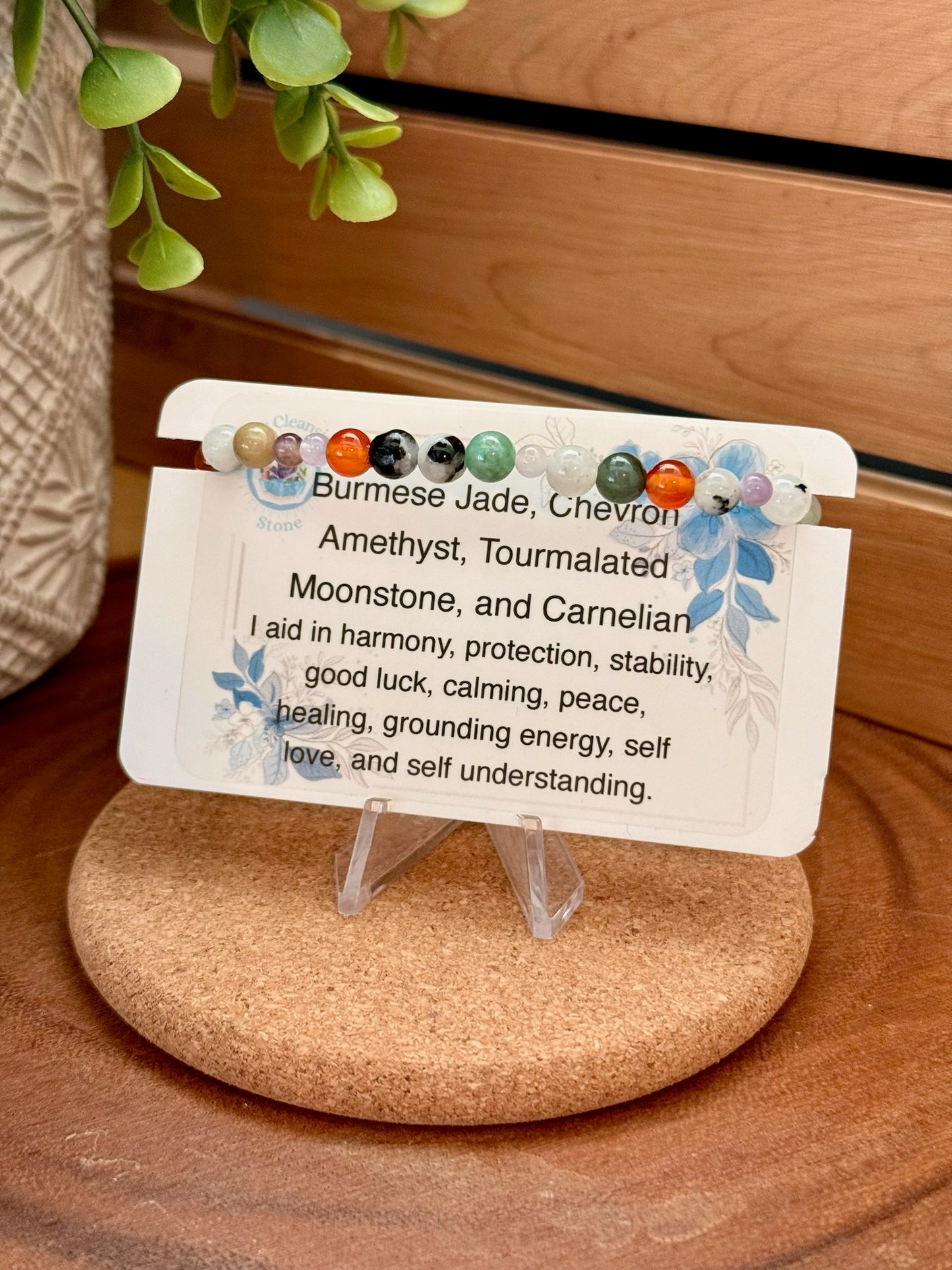 Burmese Jade, Chevron Amethyst, Tourmalated Moonstone, and Carnelian Bracelet