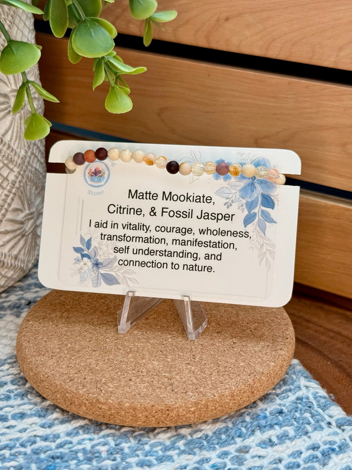 Matte Mookiate, Citrine, and Fossil Jasper Bracelet