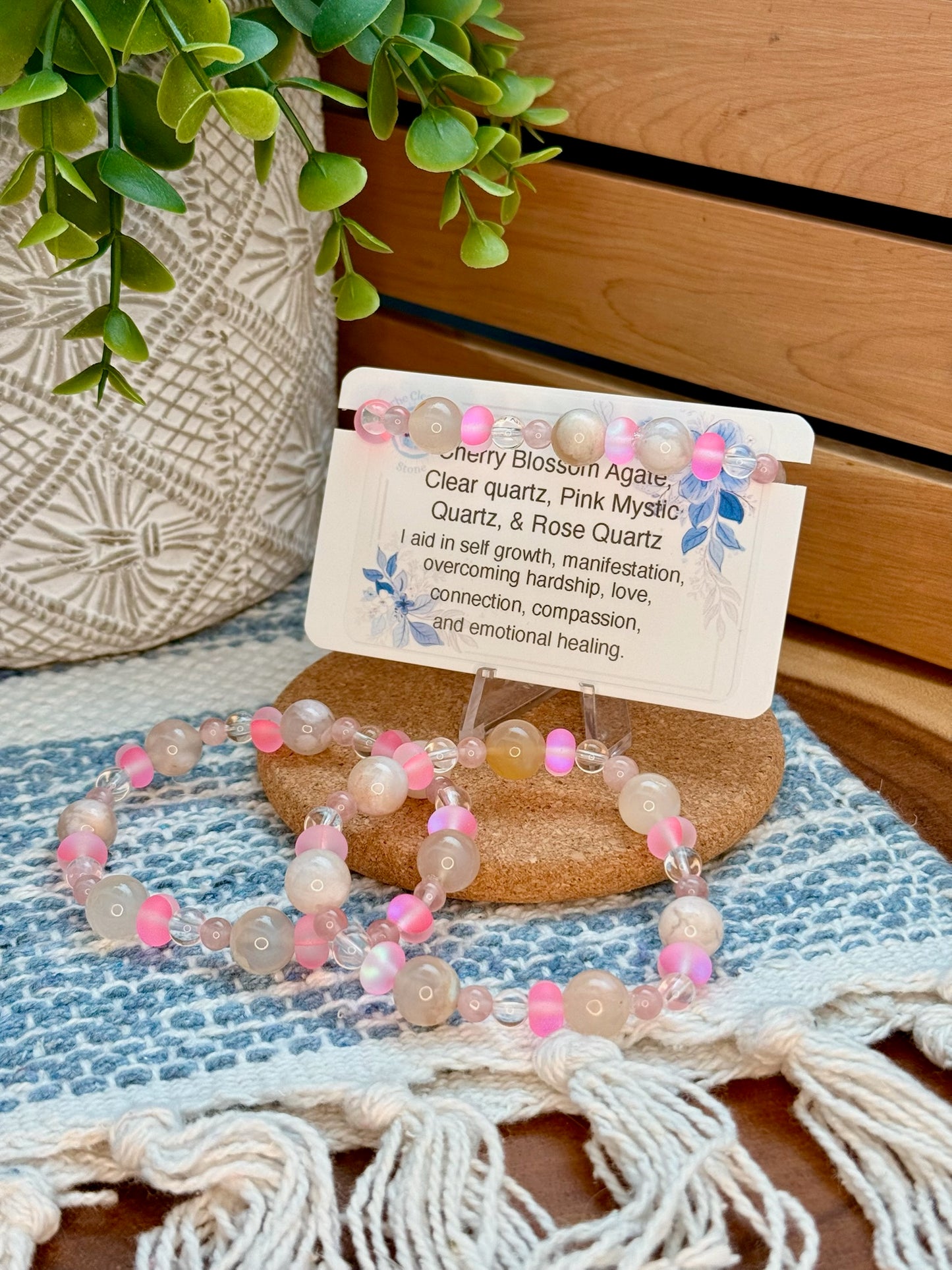 Cherry Blossom Agate, Clear Quartz, Pink Mystic Quartz, & Rose Quartz Bracelet