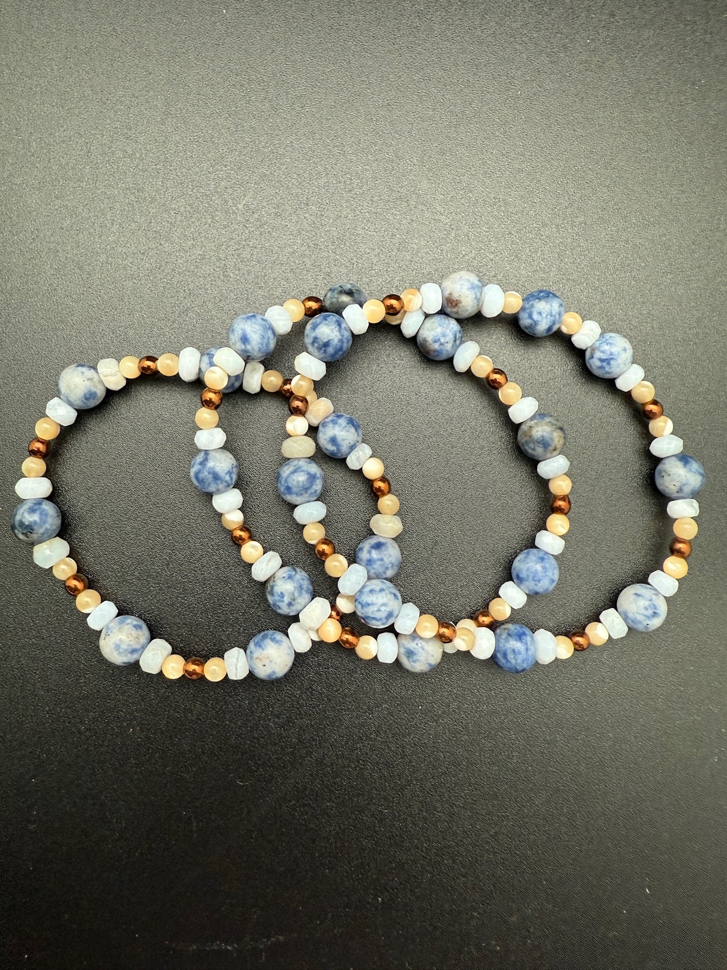 Sodalite, Blue Lace, Mother of Pearl and Hematite Bracelet