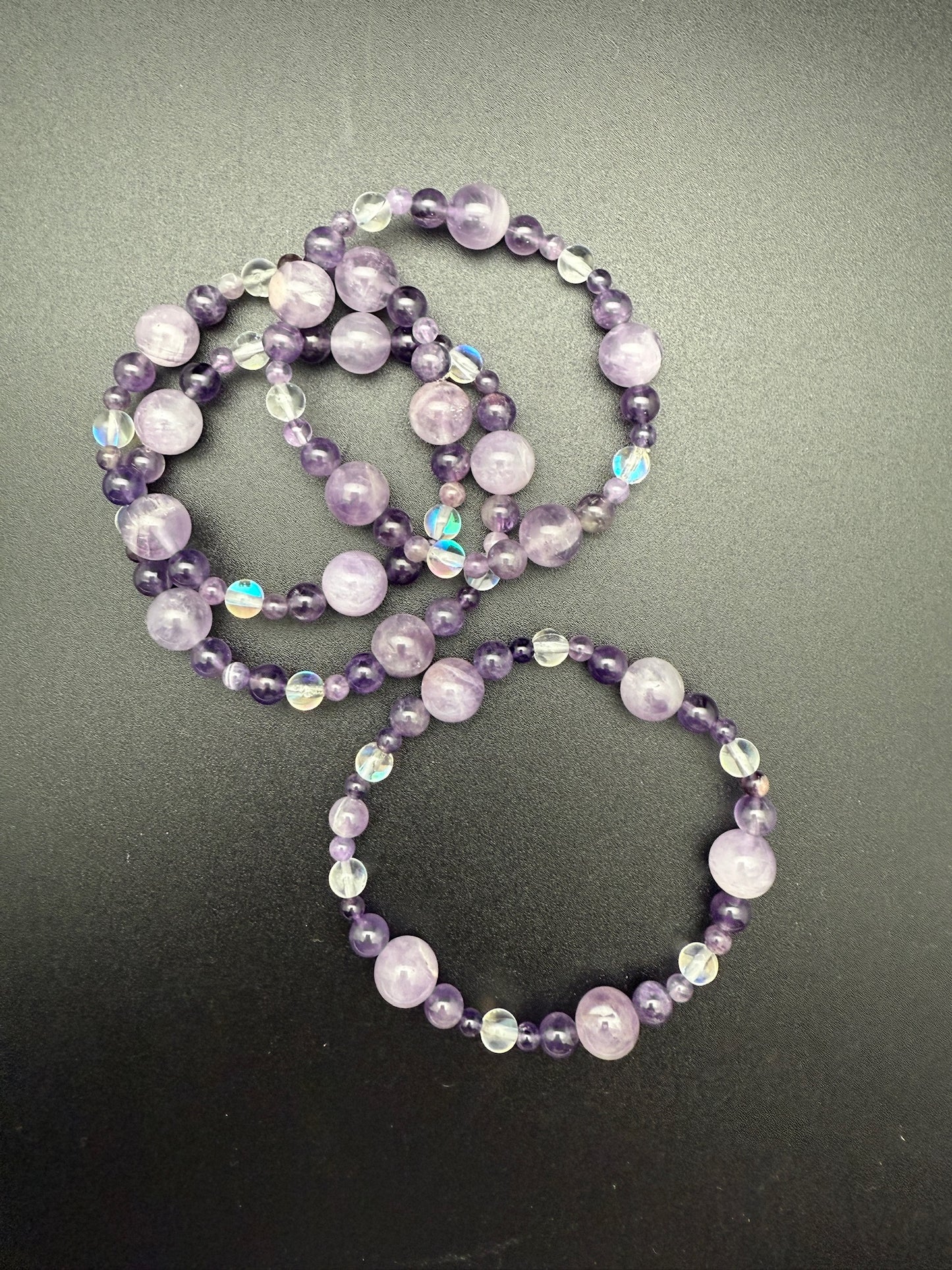 Lavender Amethyst, Chevron Amethyst, G4 Amethyst, and Aura Quartz Bracelet