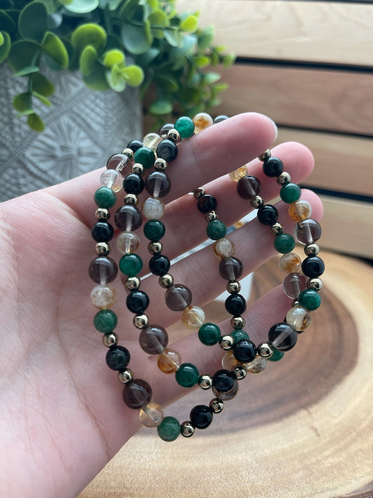 Smokey Quartz, African Jade, Citrine, and Tourmaline Bracelet