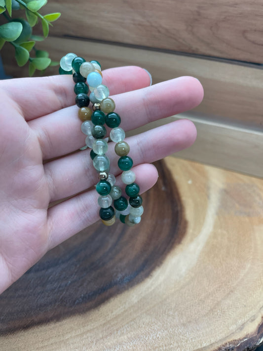 Burmese Jade, Prehnite, and African Jade Bracelet