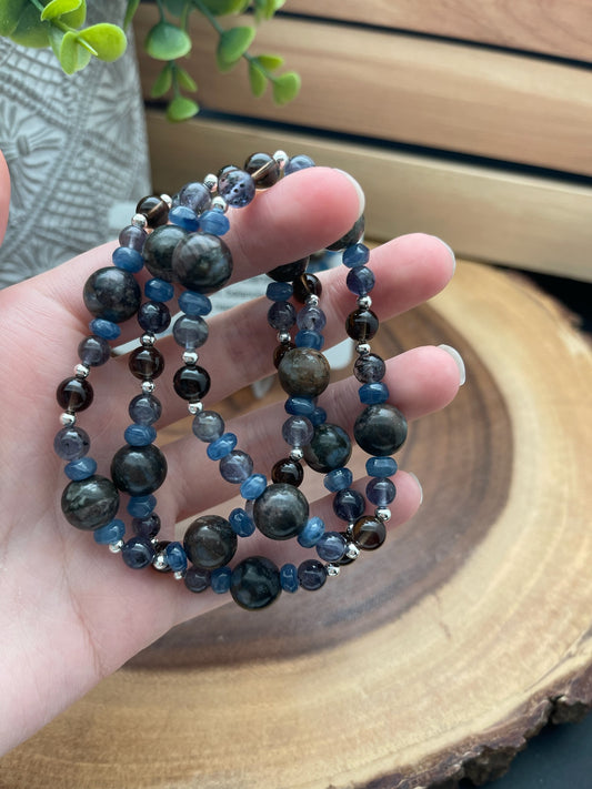 Iolite, Smokey Quartz, Kyanite, and Llanite Bracelet