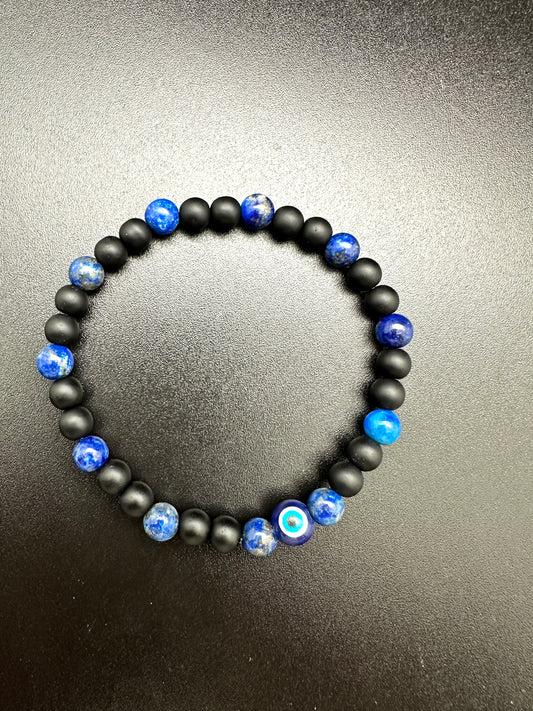 Obsidian, Lapis and Evil Eye Bracelet