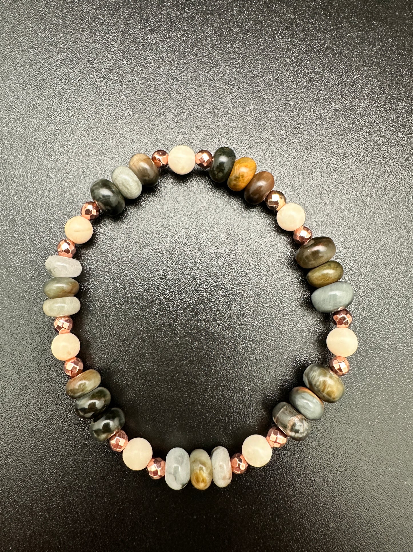 Mushroom Rhyolite, Fossil Jasper and Hematite Bracelet