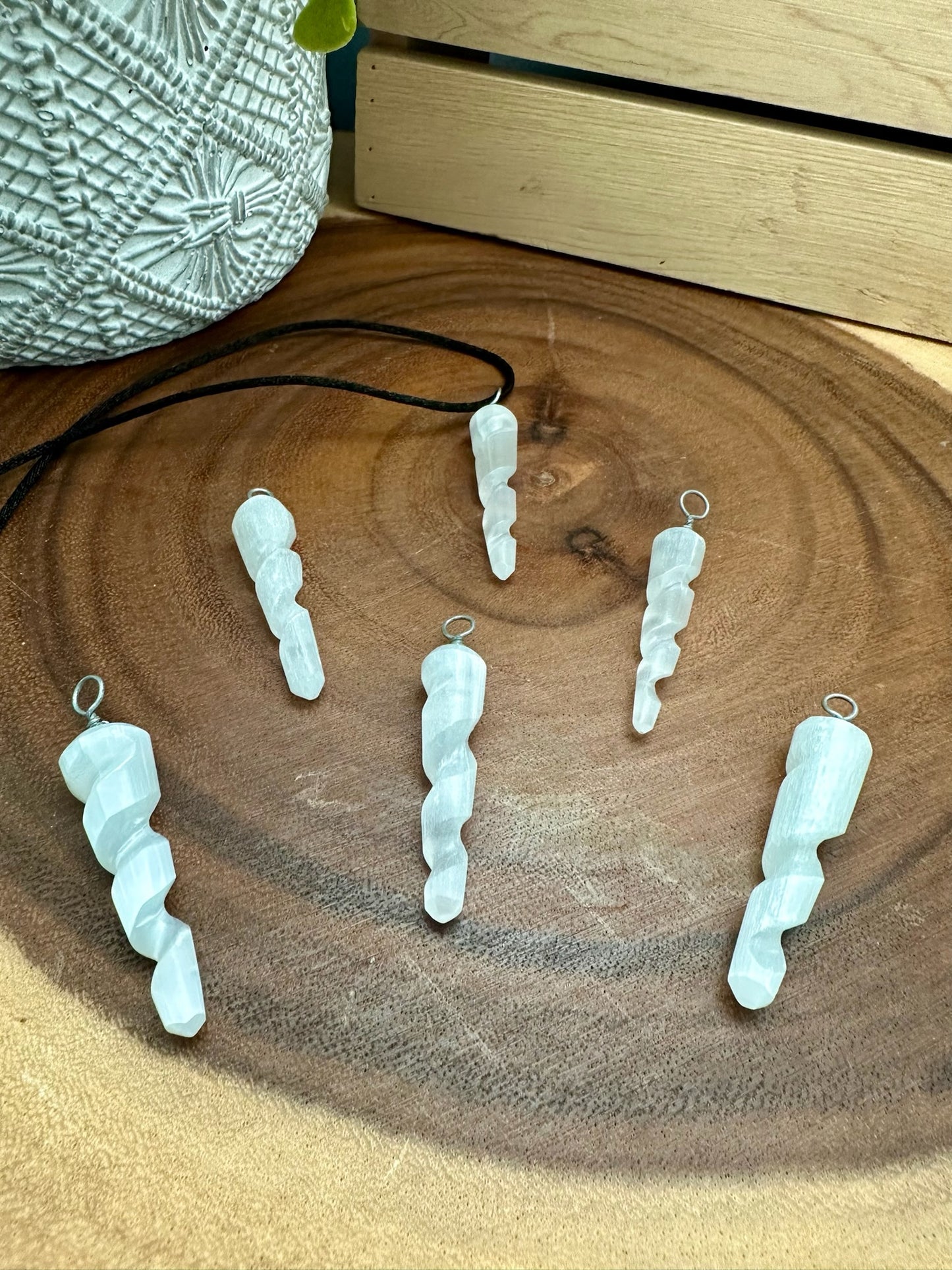 Selenite Spiral Pendants