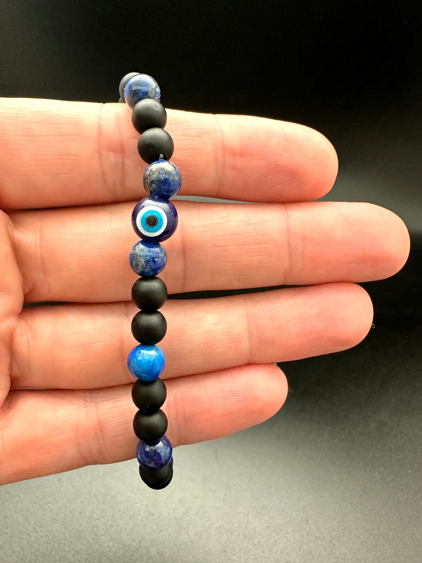 Obsidian, Lapis and Evil Eye Bracelet