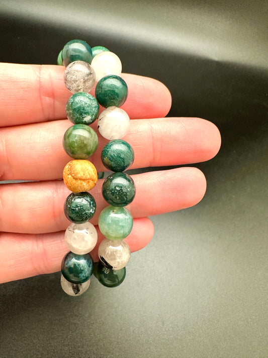 Moss Agate and Tourmalated Quartz Bracelet