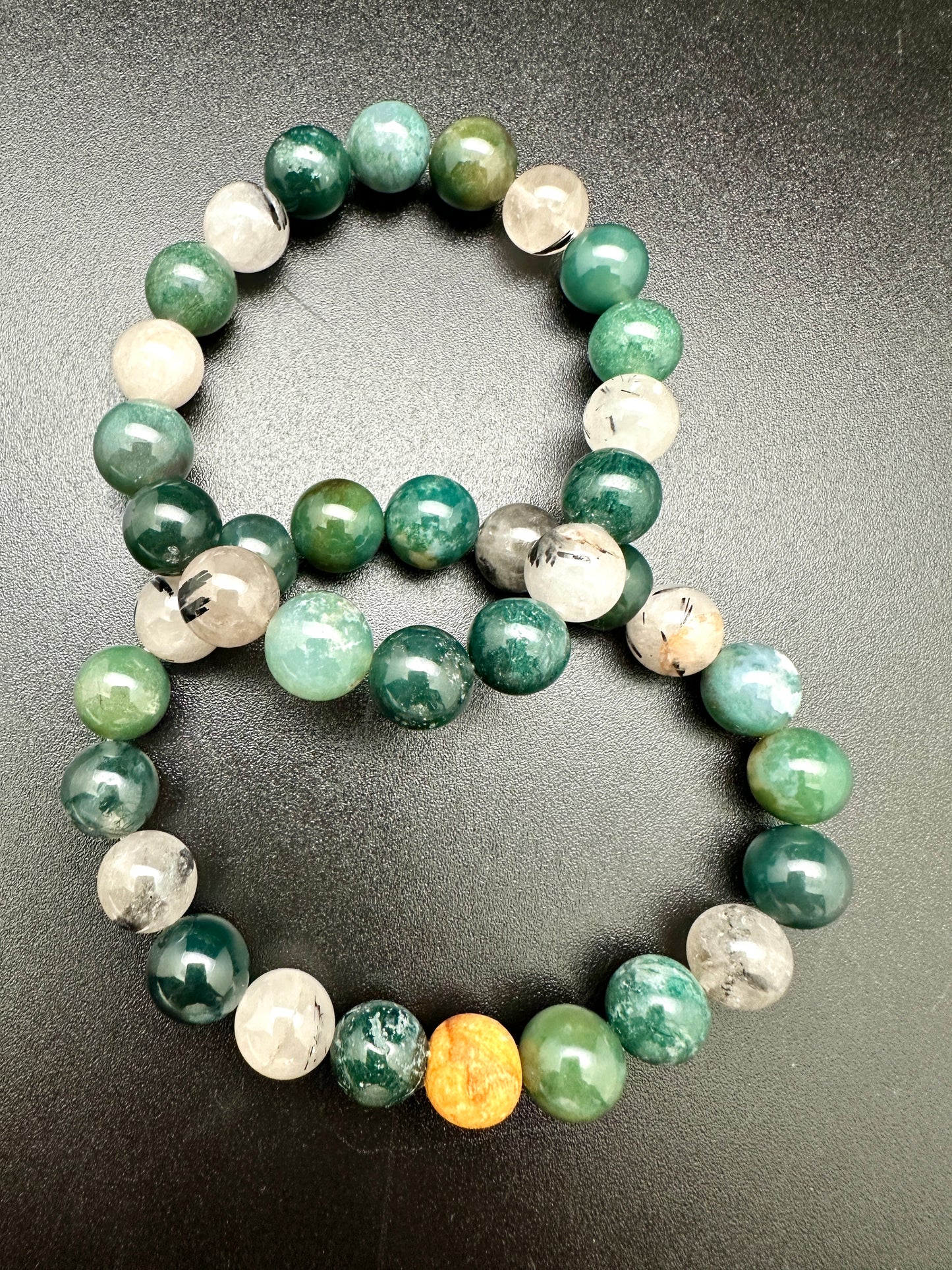 Moss Agate and Tourmalated Quartz Bracelet