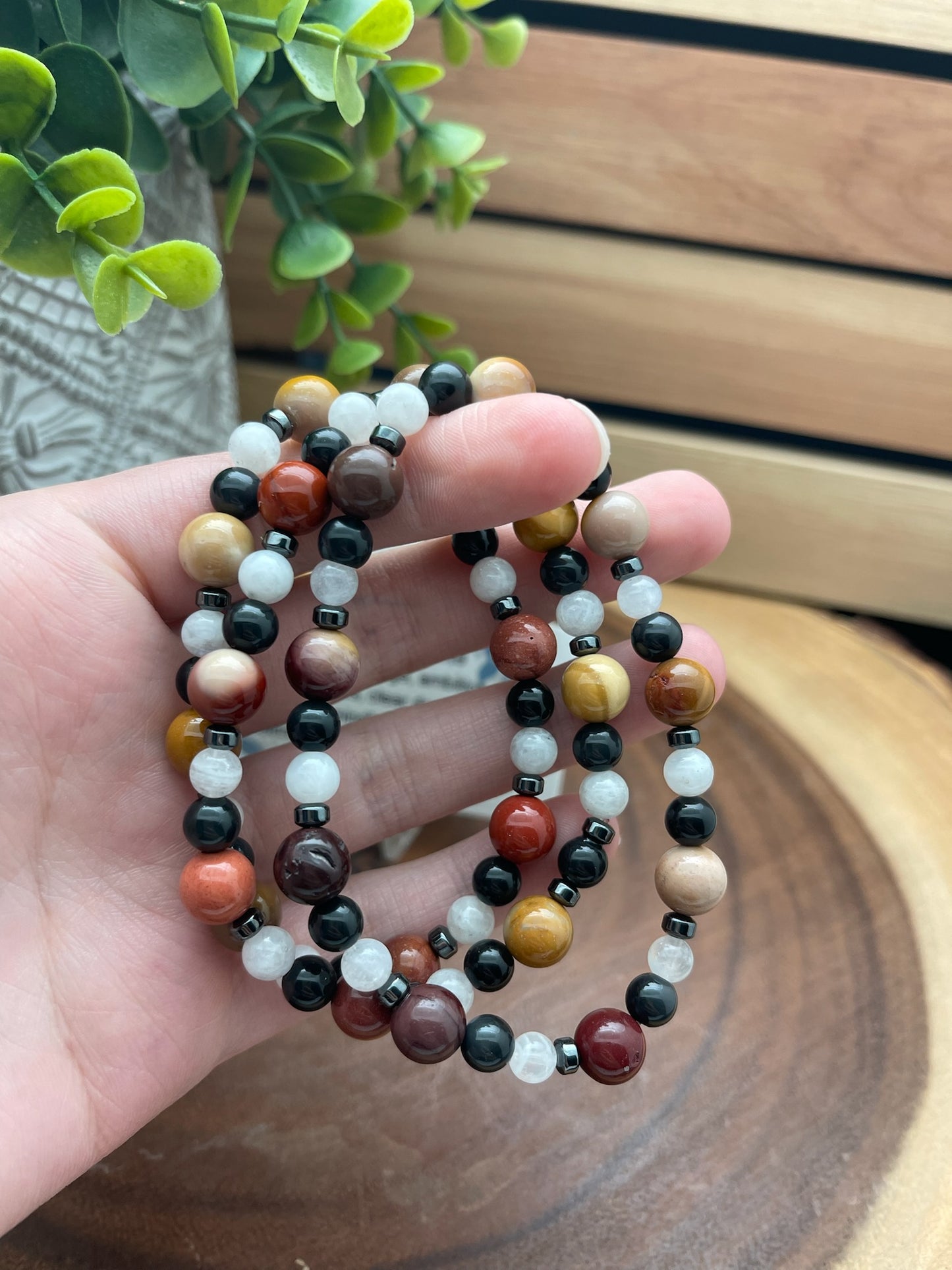 Mookiate, Silver Obsidian, Moonstone, and Hematite Bracelet