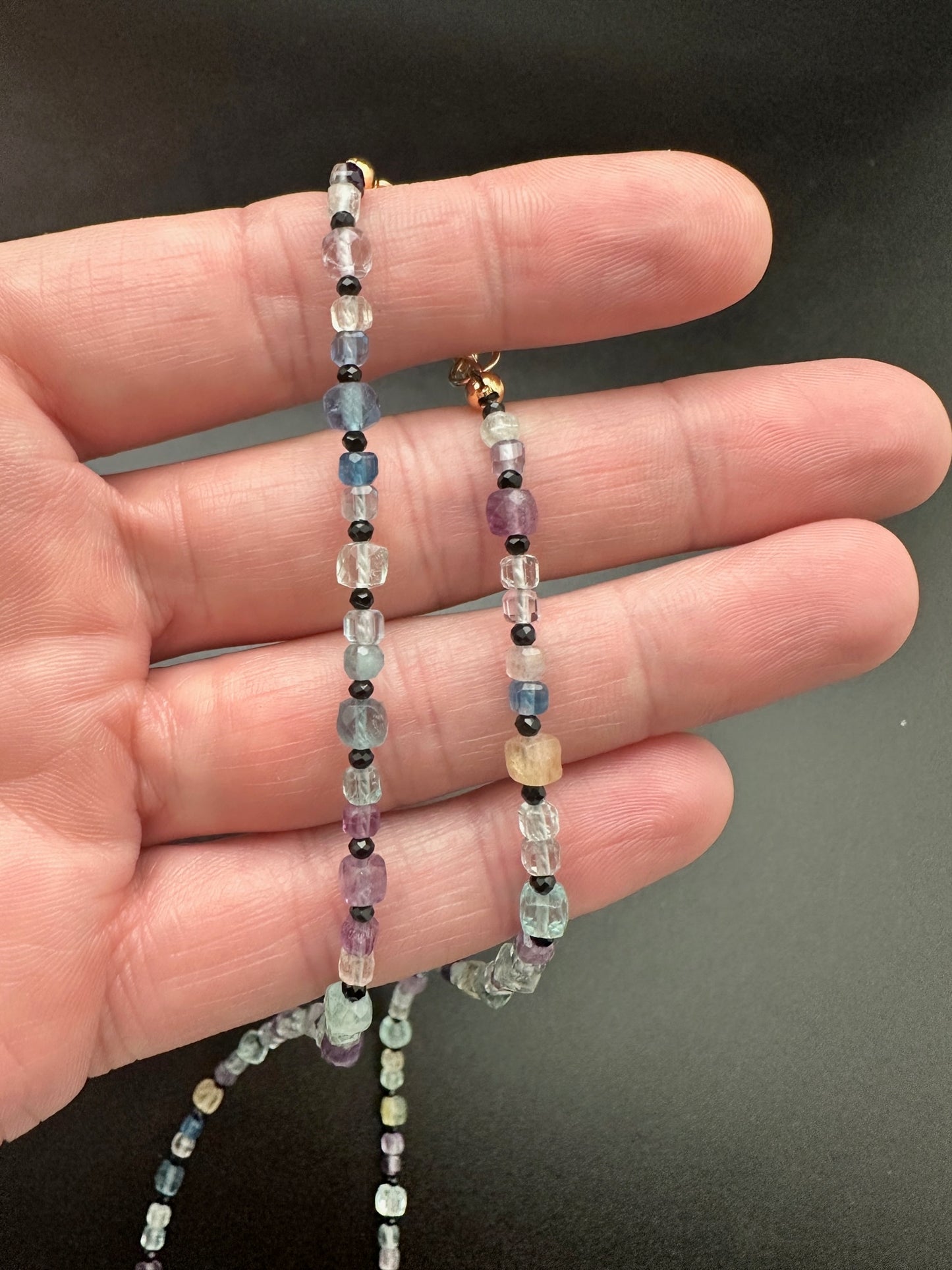 Fluorite and Obsidian Necklace 19 inches