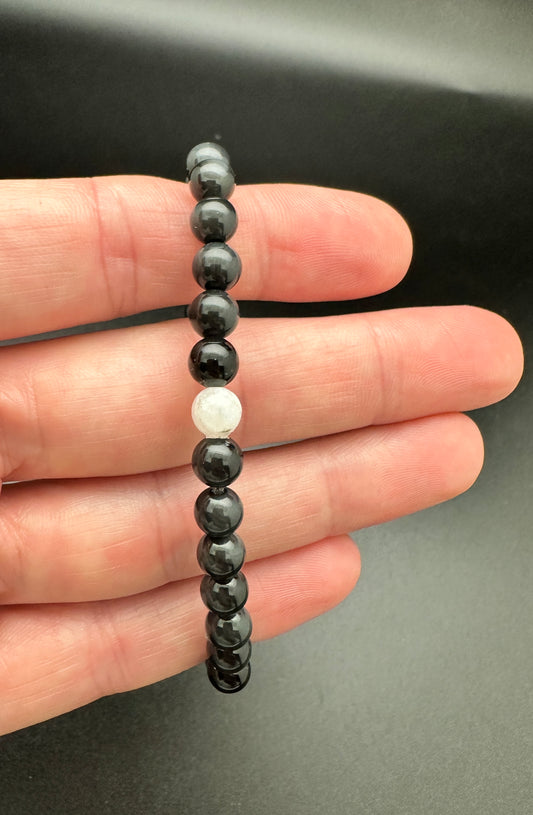 Silver Obsidian and Moonstone Bracelet