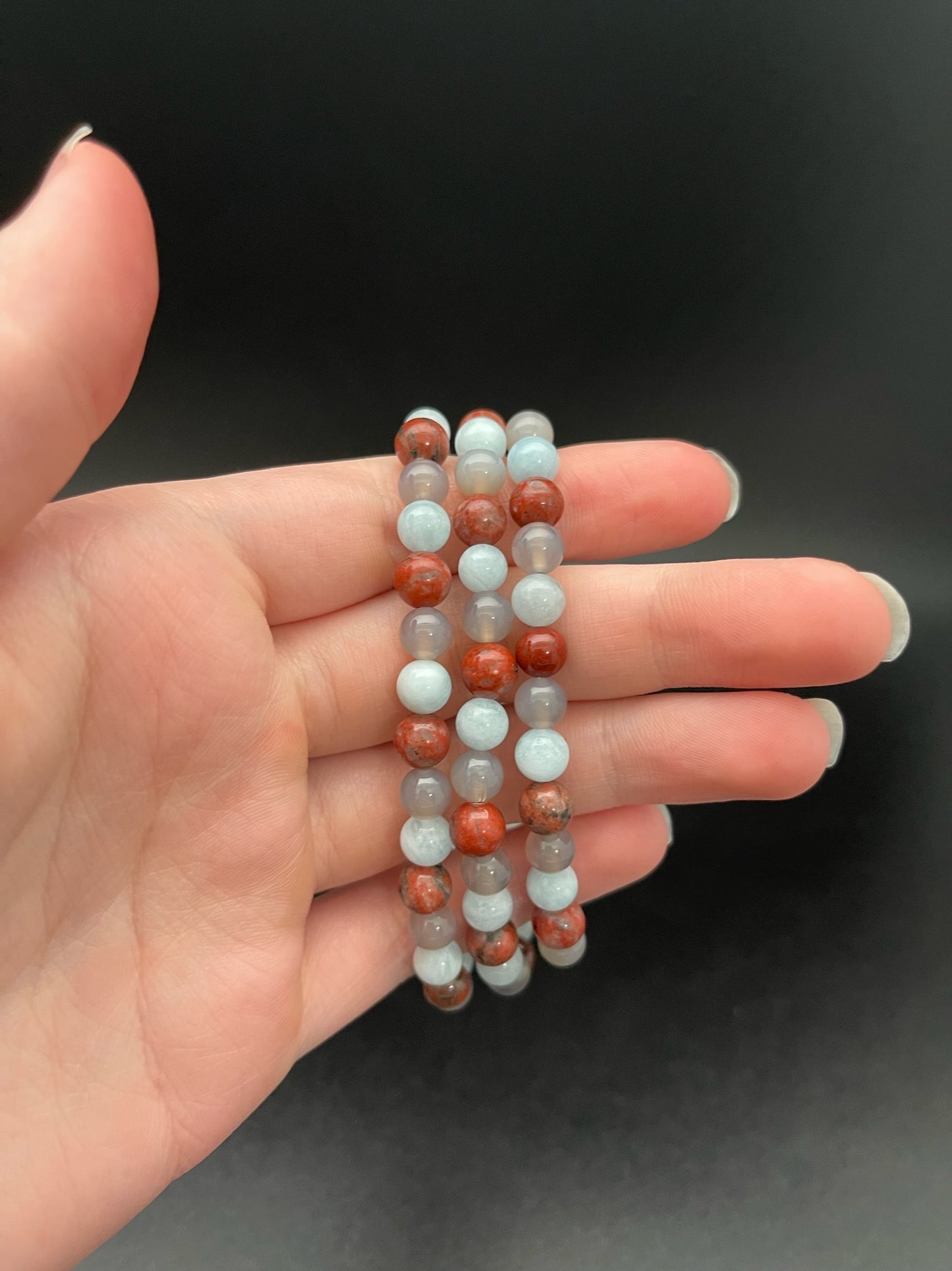 Poppy Jasper, Grey Chalcedony and Aquamarine Bracelet