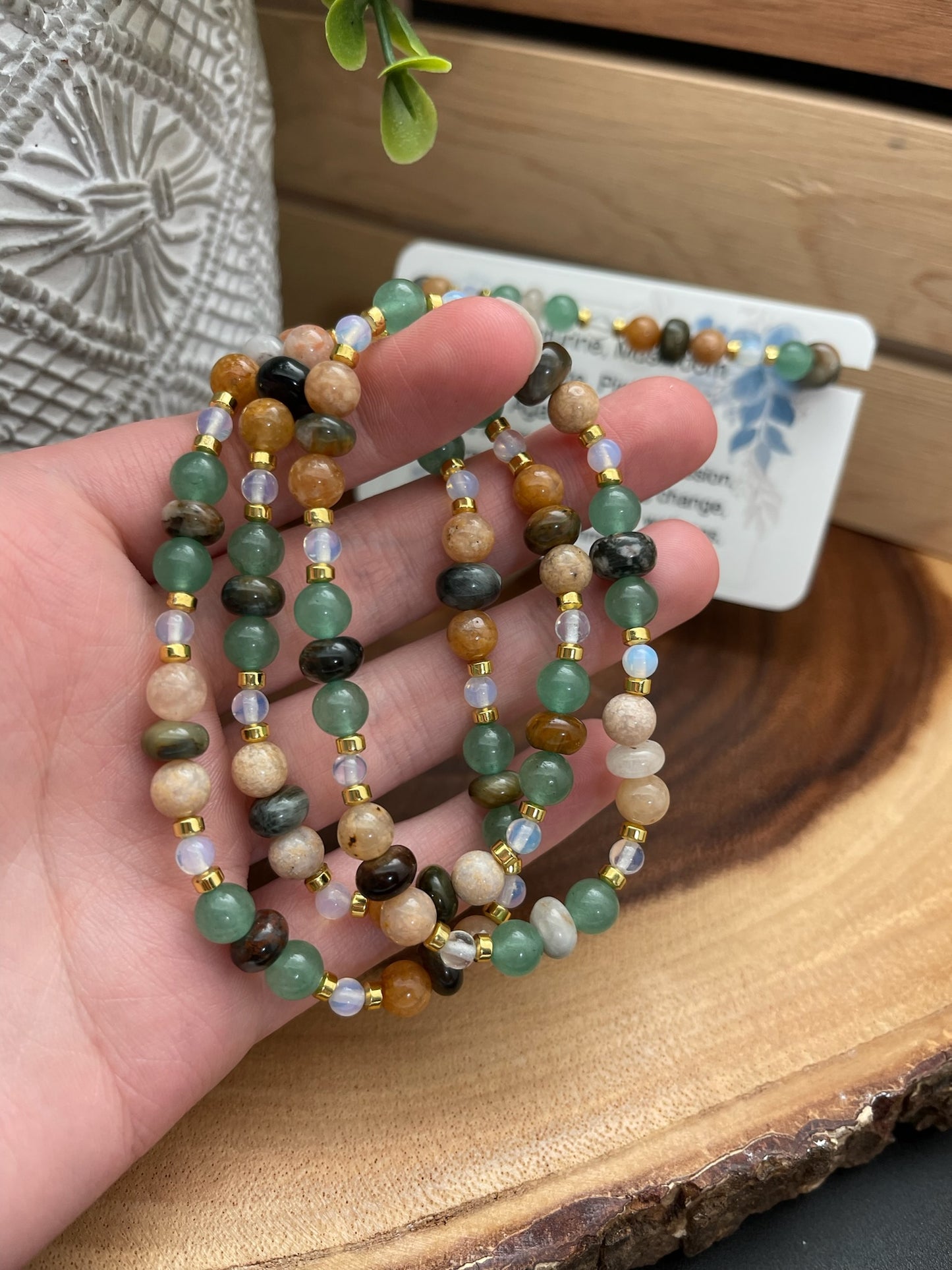 Aventurine, Mushroom Rhyolite, Pink Moss Agate, and Opalite Bracelet