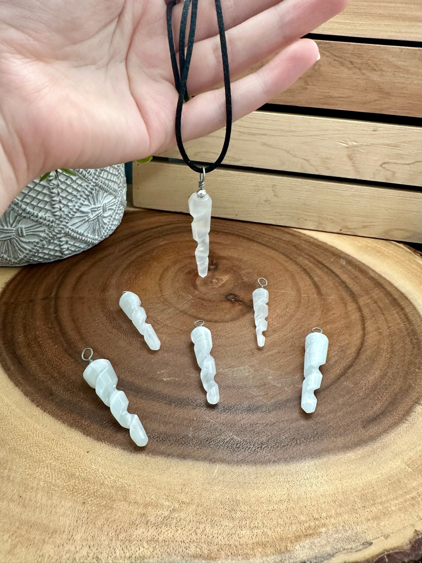 Selenite Spiral Pendants