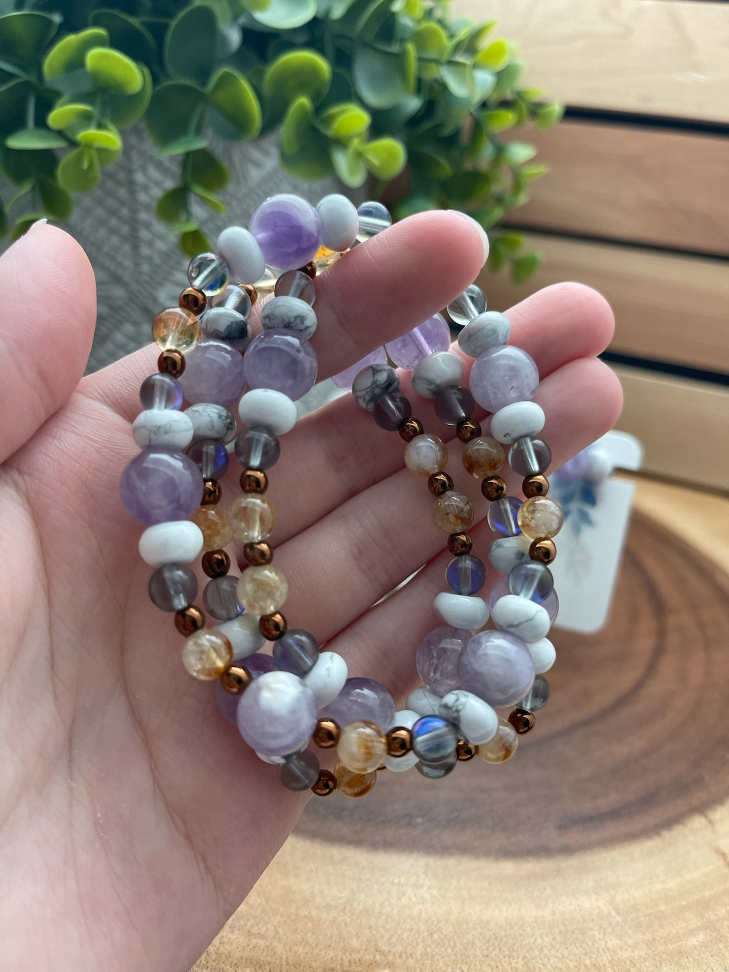 Lavender Amethyst, Howlite, Citrine, Mystic Quartz, and Hematite Bracelet