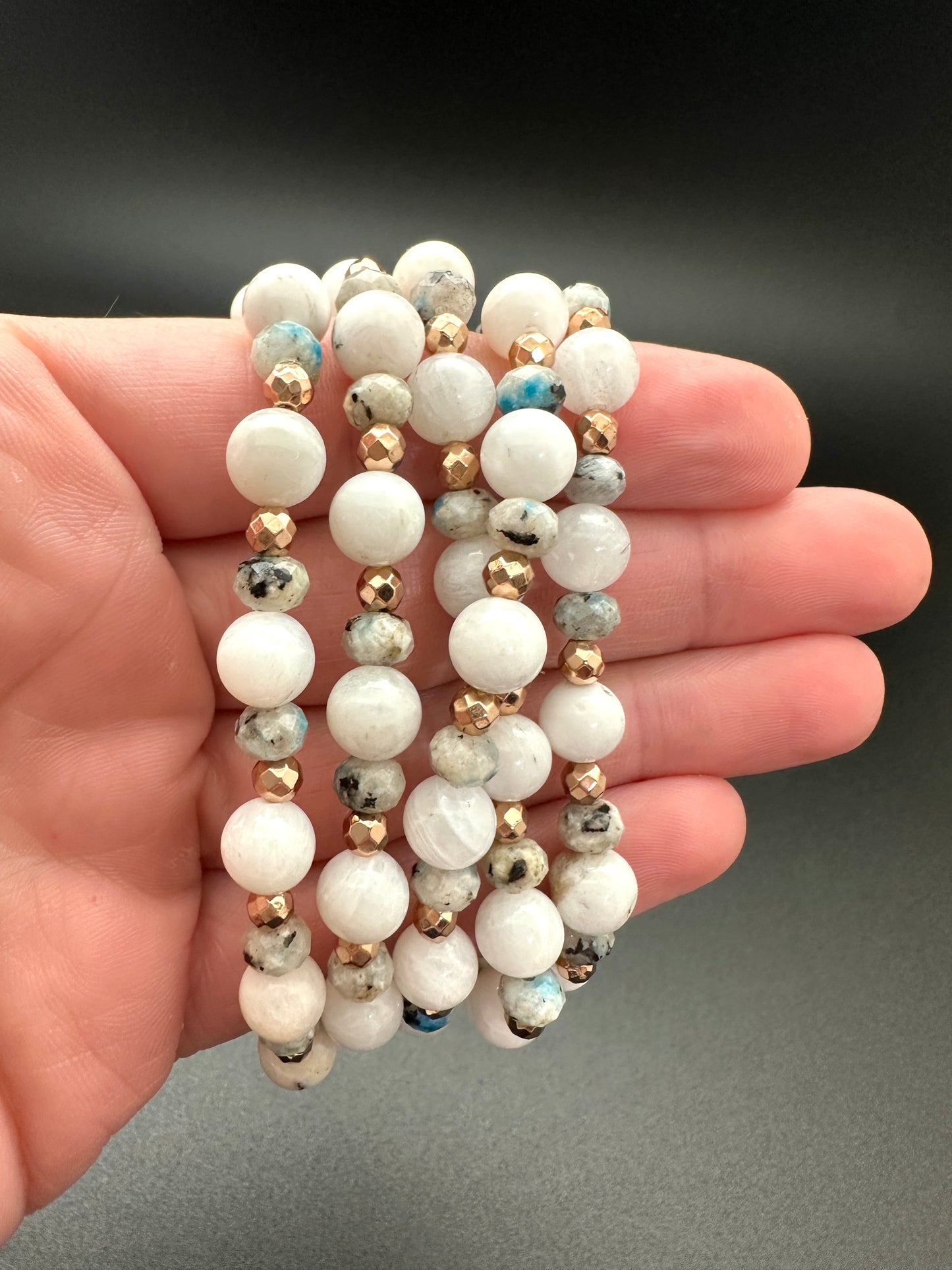 Creamy Moonstone, K2 and Hematite Bracelet