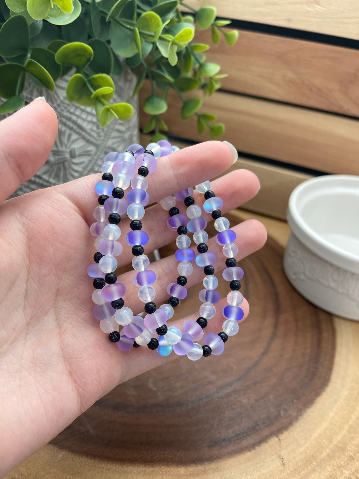 Purple Mystic, Blue Goldstone, and Opalite Bracelet