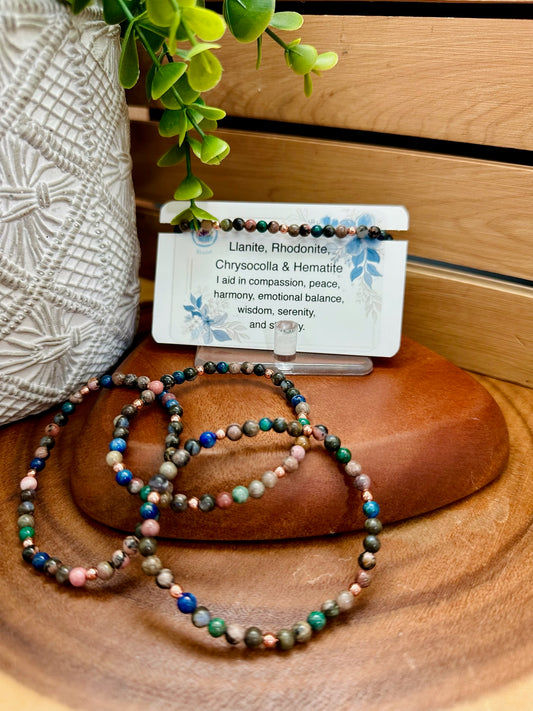Llanite, Rhodonite, Chrysocolla and Hematite Bracelet