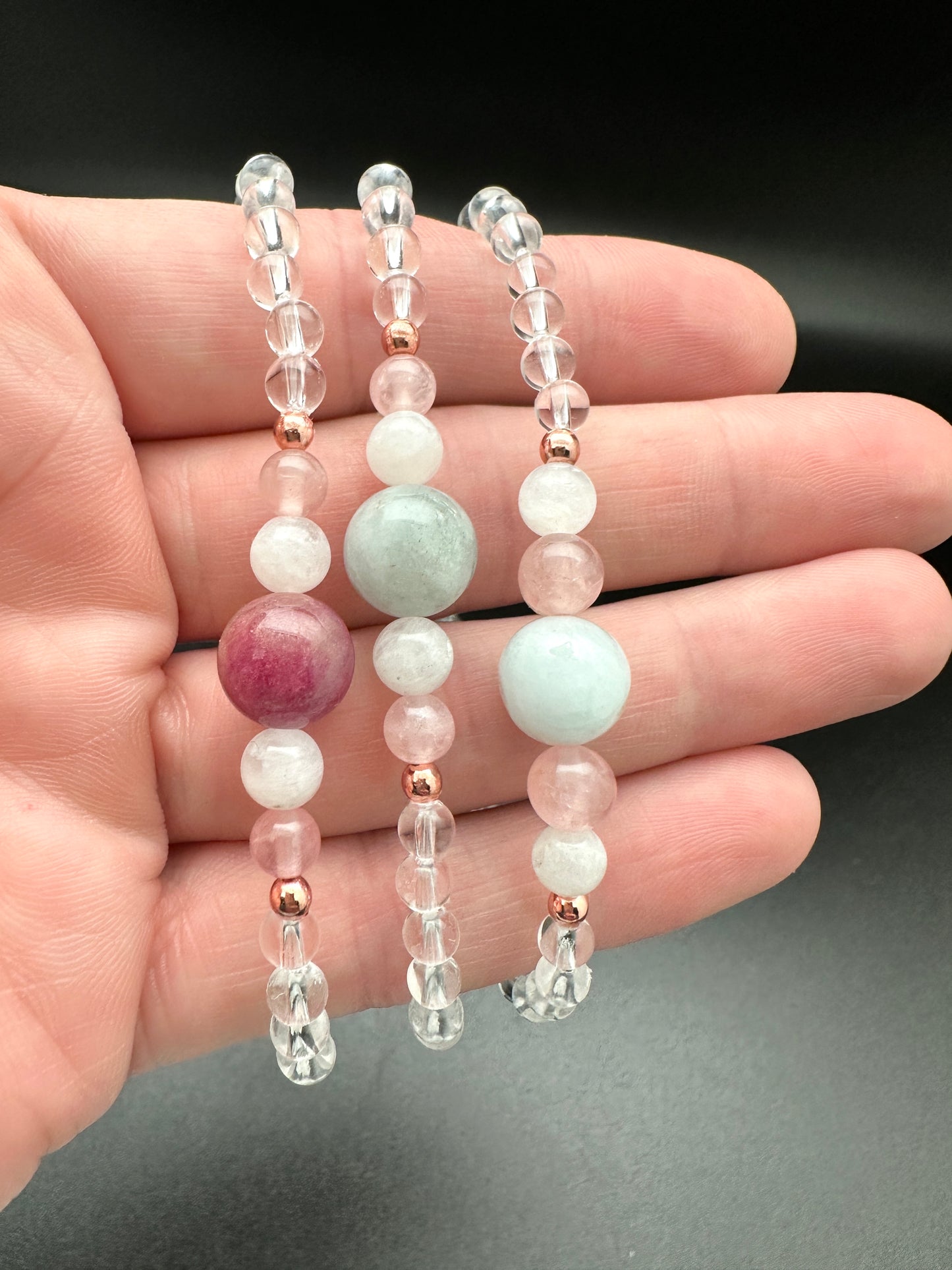 Clear Quartz, Moonstone, Beryl, Rose Quartz and Hematite Bracelet