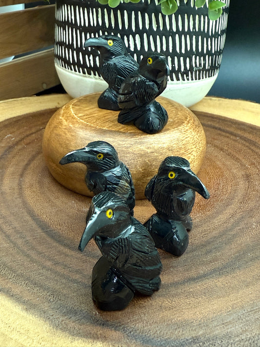 Black Onyx Raven Carvings