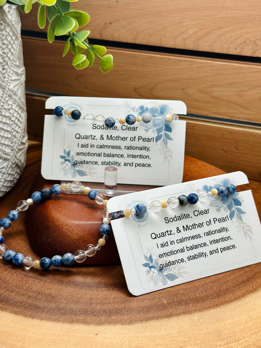 Sodalite, Clear Quartz, and Mother of Pearl